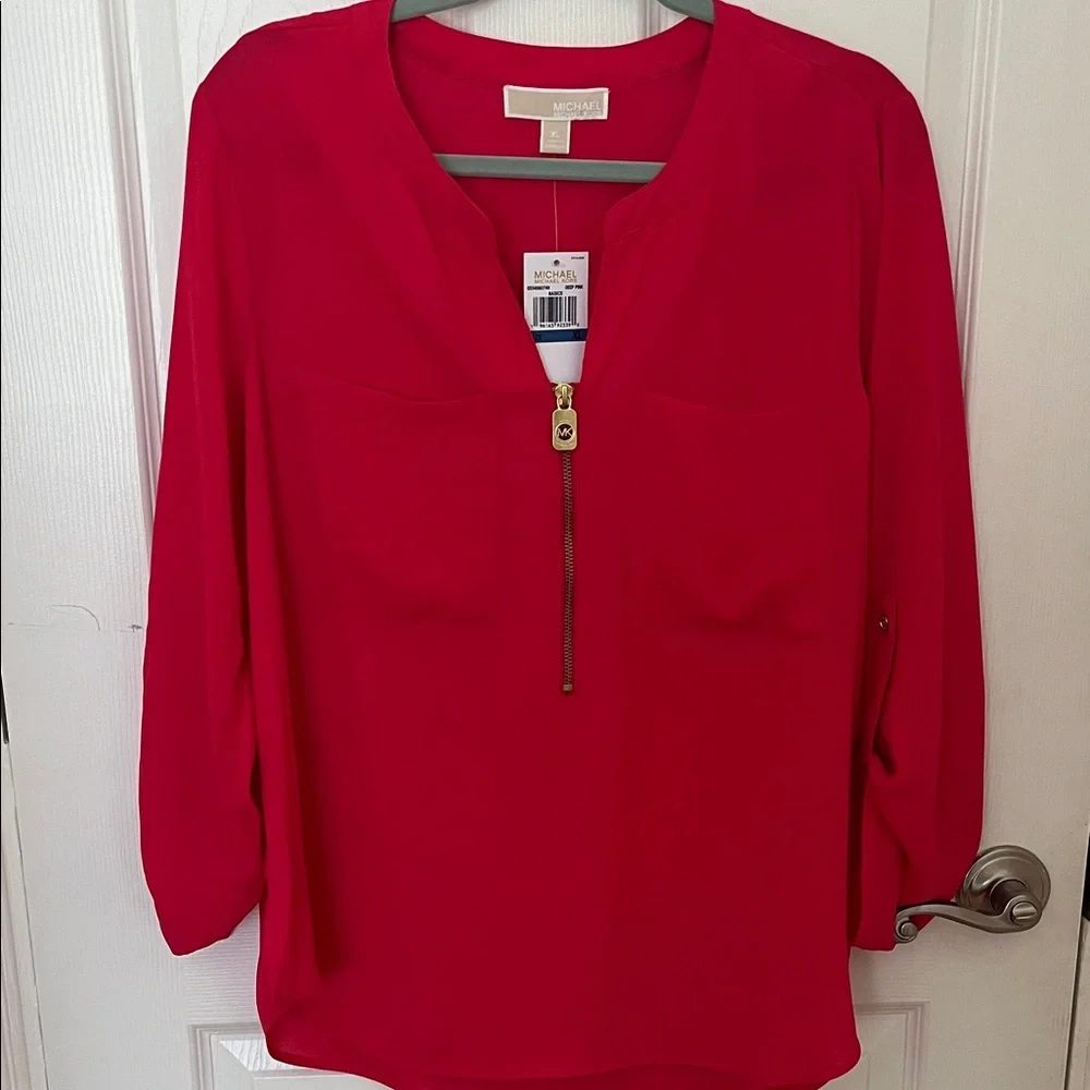 Michael Kors Bright Pink/Red Zip-Front Tunic Top - Picture 1 of 5